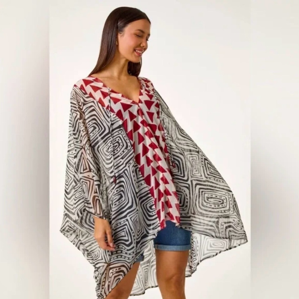 Zara Kaftan Tunic Black White Pattern Size Medium